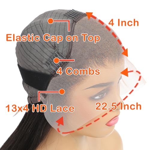 250% Density HD Lace Front Wigs Human Hair 28 inch 13x4 Straight Lace Front Wigs Human Hair pre plucked Bleached Knots Transparent Lace Frontal Wig for Women (250% Density Straight Wigs, 28inch)