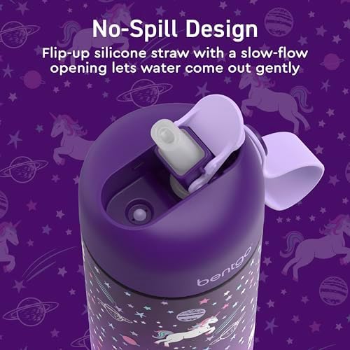 Bentgo Kids Water Bottle - Leak-Proof, Durable Tritan, BPA-Free 15 oz. Cup for Kids/Toddlers Ages 3+, Safe Sip Spout, Carrying Handle, & Dishwasher Safe for School, Sports, Daycare & Camp (Unicorn)