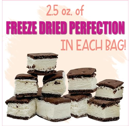 Freeze Dried Ice Cream Sandwich Bites, 2 Pack, Vanilla, Crunchy & Sweet Snack, 2.5 oz, Dehydrated, Resealable Gift Bag