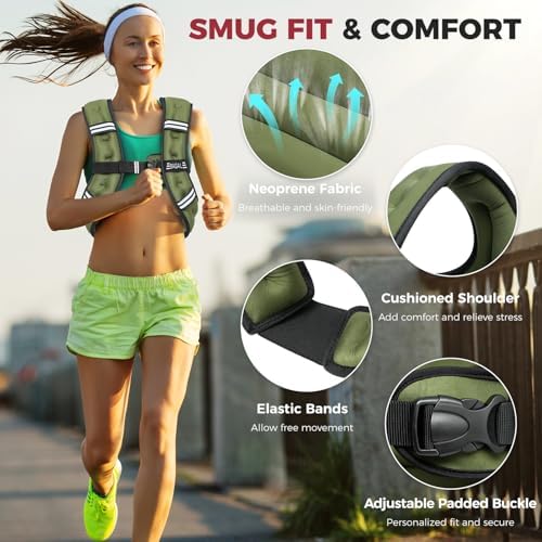 BAGAIL Weighted Vest, 5lbs/10lbs/12lbs/15lbs/20lbs/25lbs/30lbs Weight Vest with Detachable Pouch, Rucking Vest for Women, Men, Walking, Weight Loss, Training, Running