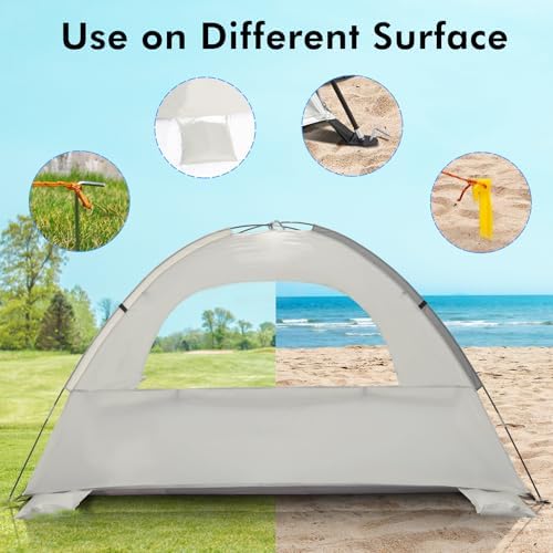 WhiteFang Beach Tent Anti-UV Portable Sun Shade Shelter for 3/4/6/8 Person, Extendable Floor with 3 Ventilating Mesh Windows Plus Carrying Bag, Stakes and Guy Lines