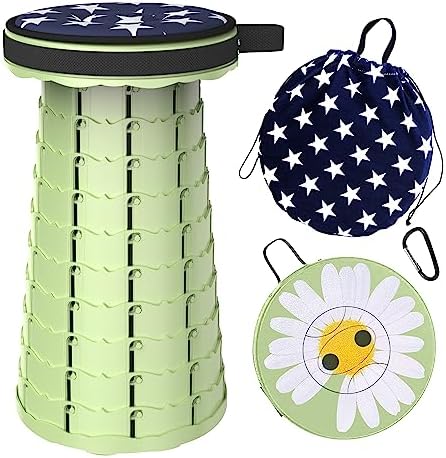 ALEVMOOM Upgraded Telescoping Collapsible Stool with Cushion, Folding Stool with Printing Portable Retractable Foldable Seat Max Load 550lbs for Adults Camping Fishing Outdoor (Daisy)