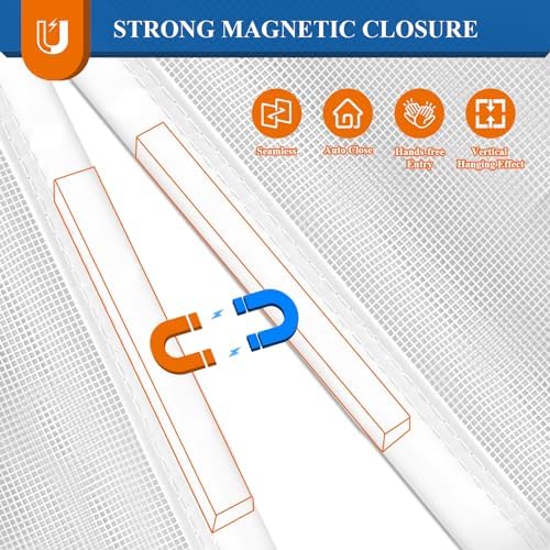 MAGZO Magnetic Screen Door White 72'' x 80'', Reversible Left Right Side Opening, Upgraded Polyester Scratch-Proof, Mesh Net for Sliding Glass/Single/Patio/French Doors with Adhesive-Hook&Loop to Hang
