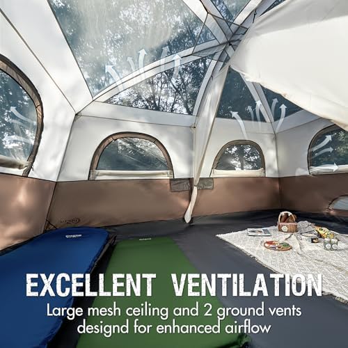 PORTAL 8 Person Family Camping Tent with Porch, Weather Resistant Camping Tents with Rainfly, Large Cabin Tents with 2 Room, Easy Set Up Tent for Outdoor Camping, Backyard
