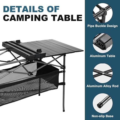 Lightweight Aluminum Folding Camping Table (47” x 21.65” x 26.7”), Portable Roll-Up Design for Outdoor, Camping, Beach, BBQ, Patio, and Picnic, Durable & Waterproof with Carrying Bag
