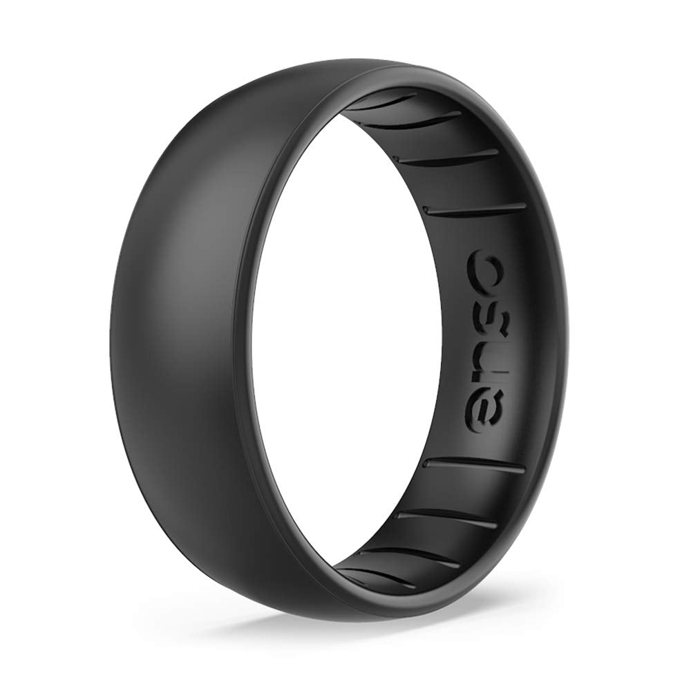 Enso Rings Classic Elements Silicone Ring Infused with Precious Elements – Wedding Engagement Band – 6.6mm Wide, 1.75mm Thick - Premium Black Pearl Infused Silicone Ring – Size 8