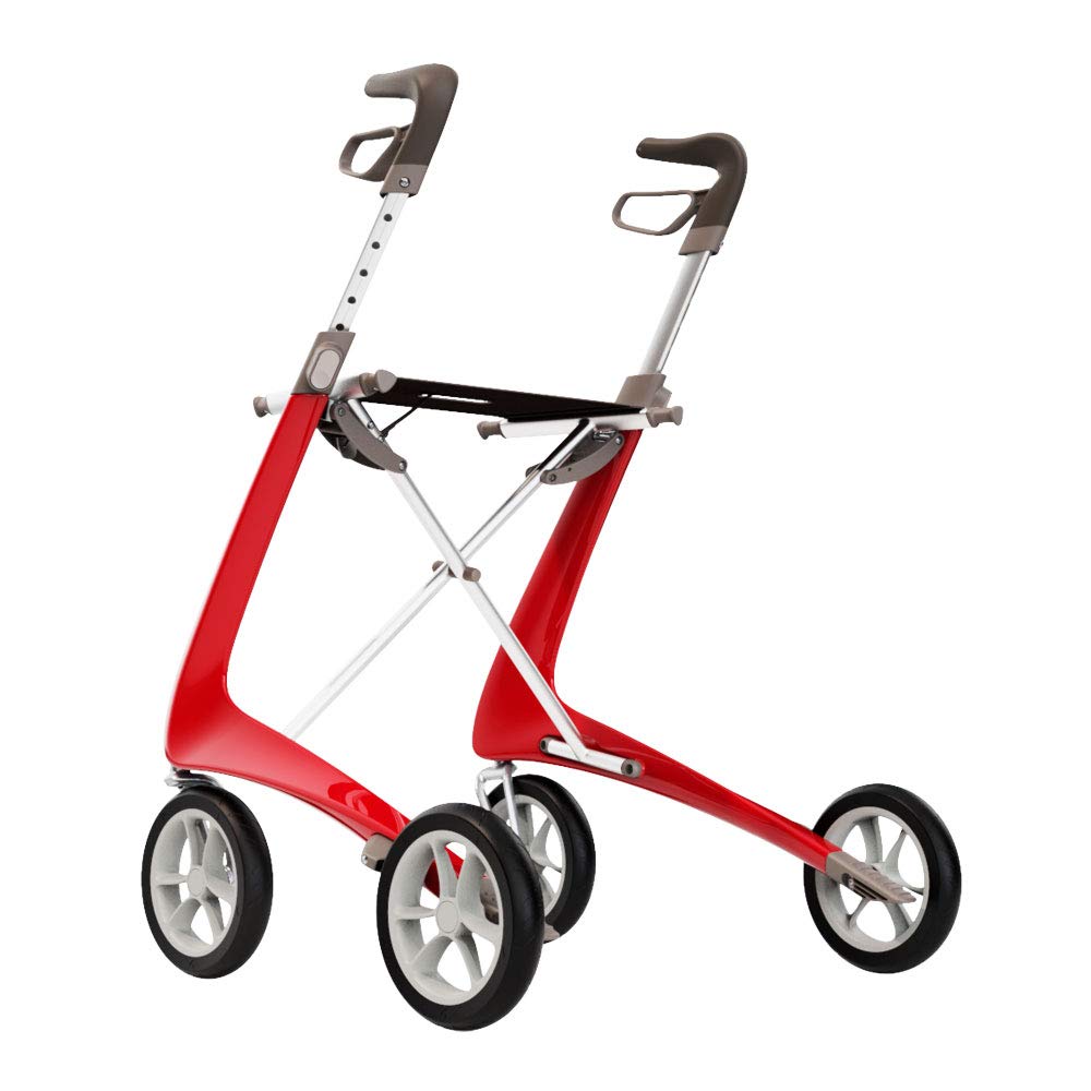 byACRE Carbon Ultralight Rollator Walker with Organizer Bag, Red, Regular Track