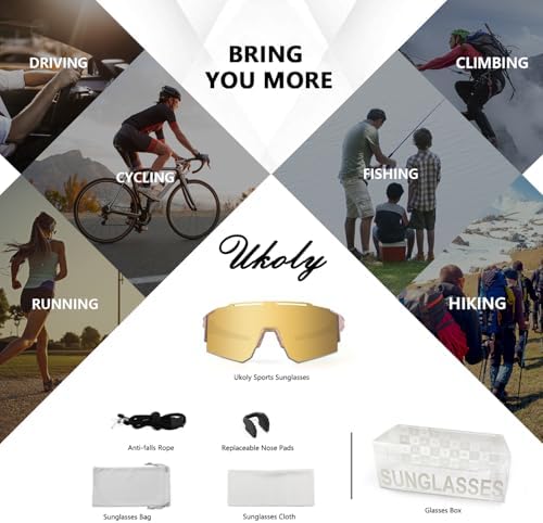 Ukoly Cycling Sunglasses for Men Women with 3 Interchangeable Lenses, Polarized Sports Sunglasses, Baseball Sunglasses