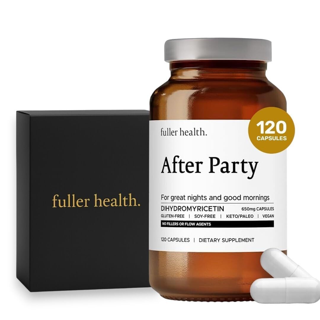 Fuller Health After Party DHM Dihydromyricetin Supplement | Supports Liver, Metabolism, Energy Levels, Post-Celebration Relief | Feel Refreshed, 650mg Per Pill | 1 Bottle, 24 Servings