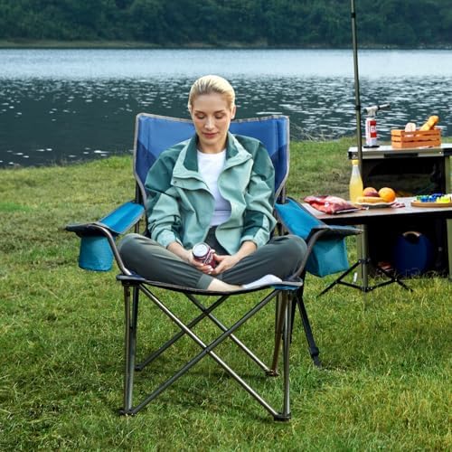 TIMBER RIDGE Oversized Folding Camping Chair Support 550 LBS, Heavy Duty Portable Chairs with Cup Holder Side Pocket for Lawn, Outdoor Picnic, Fishing, 2 Pack(Navy)