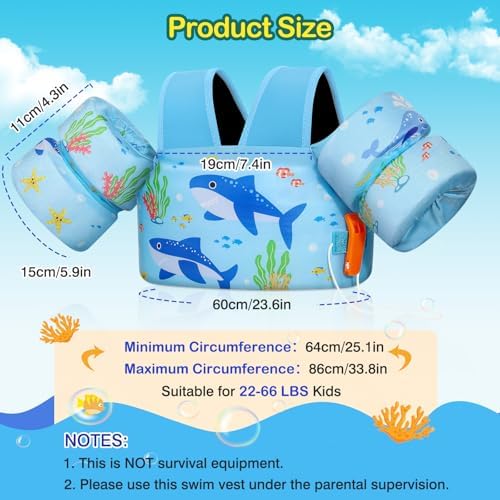 MoKo Toddler Swim Vest for Kids, 20-66 lbs, Arm Floaties with Adjustable Straps, Nylon Material, Swim Vest for Toddlers Learning to Swim