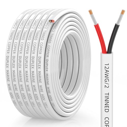 12 Gauge Marine Wire, 12/2 Duplex Marine Grade Cable, IP68 Waterproof/Oxygen-Free Tinned Copper Stranded PVC 12 AWG Wire for Boat, Automotive, RV, Solar, LED Strips (30FT/9M)