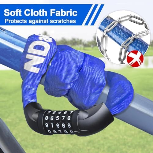 NDakter Bike Chain Lock, 5 Digit Combination Heavy Duty Anti Theft Bicycle Chain Lock,2.62/3.2/4.27/5/6Ft Long Security Resettable Bike Locks for Bike, Bicycle, Scooter, Door, Gate, Fence-4/6mm Thick