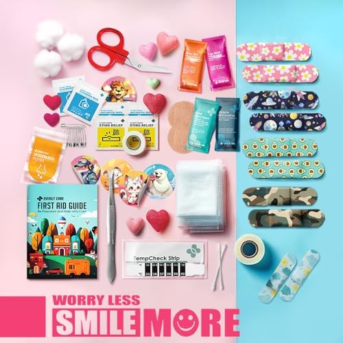 EVERLIT Mini Rescue Pack | 105 Medical Essentials Organized in Portable Storage Bag | Pocket Size Kids First Aid Kit with D Ring | Small Family-Friendly Travel Medical Kit (Original)