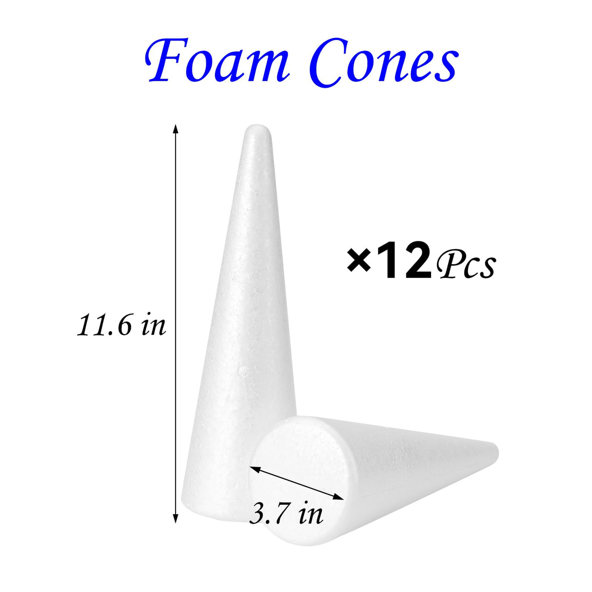 YURN Craft 12 Pack Foam Cones for Crafts, Foam Trees Cones, 3.7×11.6 in Cones Shaped Foam for Christmas Decorations, Gnomes, and DIY Art Projects.