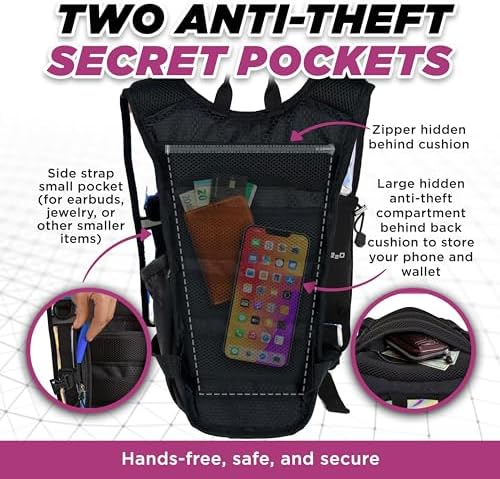 Anti Theft Rave Hydration Backpack - 1.5L Insulated Water Backpack for Raves, Festivals, Hiking, Running - Festival Hydration Pack for Men Women Kids Festival Essential