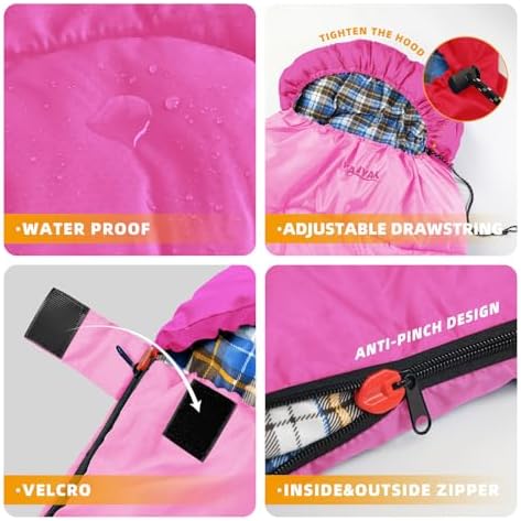 Camping Sleeping Bag, 32℉ Sleeping Bags for Adults Kids Teens Cold Weather Warm Sleeping Bag Winter for 3-4 Season Camping, Camping Gear Equipment, Traveling, and Outdoors