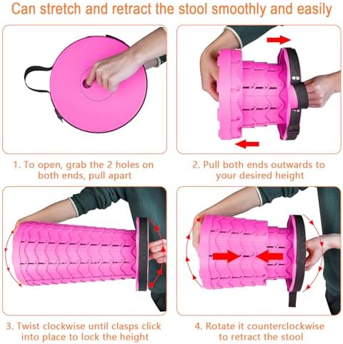 Boreeman Upgraded Folding Stool Lightweight Yet More Sturdy with Load Capacity 400lbs Portable Collapsible Stool for Camping Fishing Hiking BBQ (Pink)