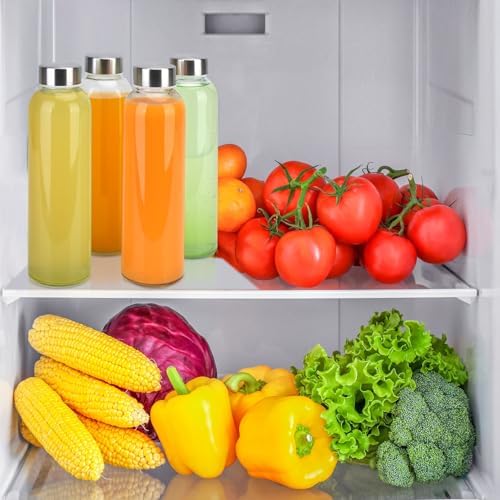 Sursip 18oz Glass Water Bottle Set of 6, Clear glass juice bottle for juicing,Reusable Drinking Bottles with Stainless Steel Lid,Beverage Storage Containers for Refrigerator-BPA Free,Leak Proof