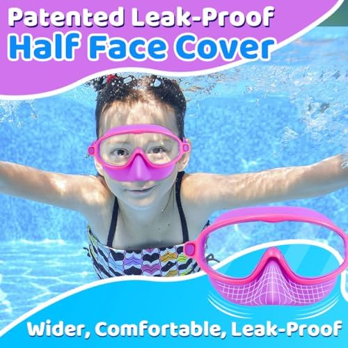 Vvinca Swim Goggles with Nose Cover, 2 Pack Wide View Diving Mask Anti-Fog UV No Leak Toddlers Swimming Goggles for Kids 3-15