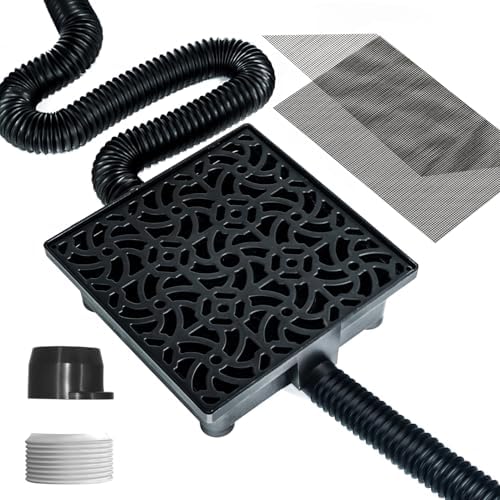 Gutter Downspout Extensions Big Kit, Catch Basin + 2pcs Pipes, Low Profile Downspout Extender - Each Flexible Pipe is 8.2ft - can be Connected into a Whole. Protect Foundation.(Black)