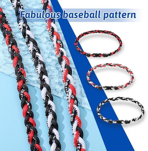 Junkin Baseball Necklaces Three Braided Rope Titanium Necklace for Team Gifts Boys Men Player Softball Fans Sports