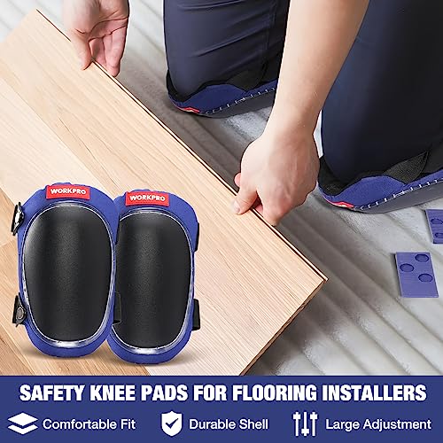 WORKPRO Laminate Flooring Installation Kit - Rubber Mallet with Fiberglass Handle, Knee Pads, Heavy Duty Pull Bar, Solid Tapping Block and Spacers - Premium Wood Flooring Installation Tool