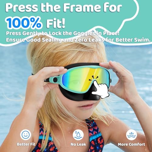 Vvinca Swim Goggles with Nose Cover, 2 Pack Wide View Diving Mask Anti-Fog UV No Leak Toddlers Swimming Goggles for Kids 3-15