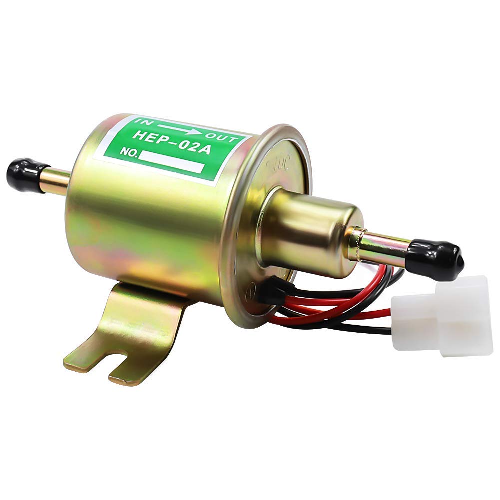 Electric Fuel Pump 12V Universal Low Pressure 12 Volt Transfer Inline Fuel Pump for Lawn Mower Carburetor Gas Diesel Engine 2.5-4psi HEP-02A