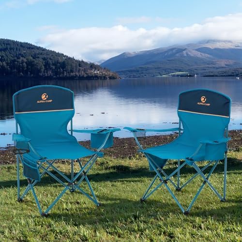 2 Pack Portable Camping Chair for Adults, Folding Outdoor Camp Chair Lightweight Lawn Chairs Folding Collapsible Chair for Camping, Tailgates, Beach, Blue, Support 225lbs