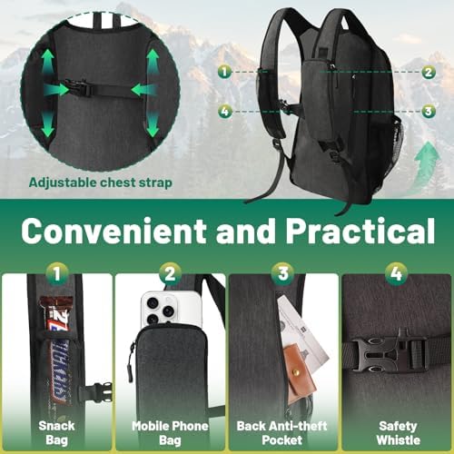 Lightweight Packable Backpack for Women Men - 20L Small Waterproof Foldable Daypack for Travel, Hiking, and Daily Use, Adjustable Chest Strap Multiple Pockets, Black