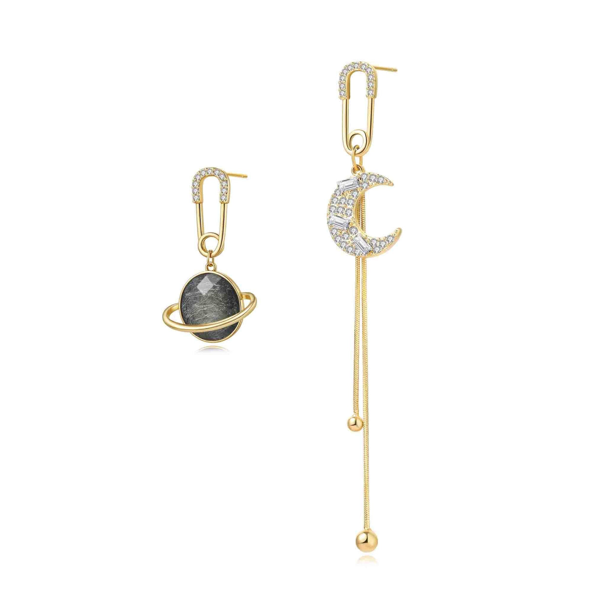 Sylph Star Earrings - Chic Dangly Earrings for Women, Moon Earrings, Star Jewelry, Celestial Earrings, Stylish Drop & Dangle Earrings, Gold Plated, Zircon