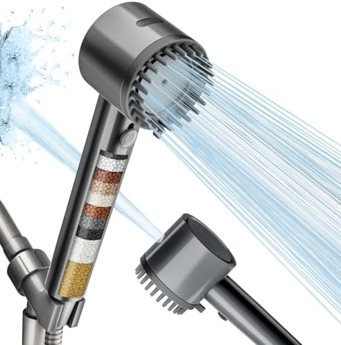 Cobbe Filtered Shower Head with Handheld, High Pressure 5-mode Showerhead with Filters, Built-in Power Wash for Hard Water - Remove Chlorine - Reduces Dry Itchy Skin, Gray