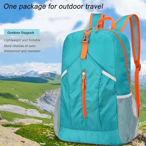25L Hiking-Backpack Foldable-Sports Daypack -Camping Collapsible Bag Water Resistant Lightweight Travel Men Women (Lake Blue)