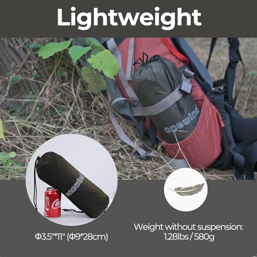 onewind 12×10 ft Hammock Tarp, Ultralight Tarp Silnylon Hammock Rain Fly Lightweight Waterproof Camping Tent Tarp with Doors, Easy to Setup with Stuff Sack, Tent Stakes, OD Green