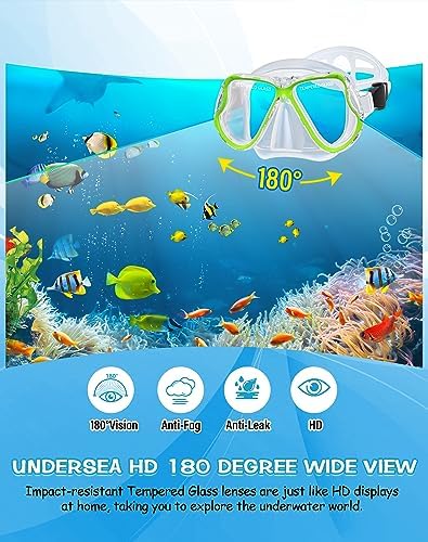 Greatever Dry Snorkel Set,Panoramic Wide View,Anti-Fog Scuba Diving Mask,Professional Snorkeling Gear