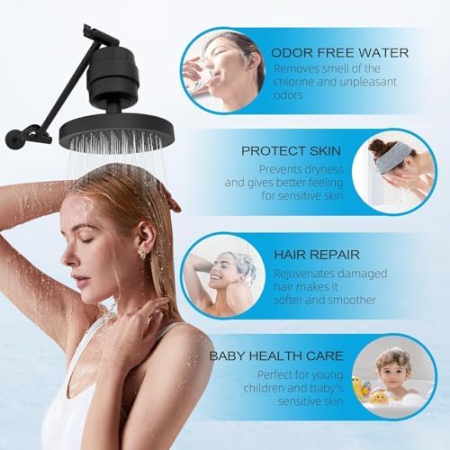 Yodel Shower Filter - Shower Head Filter for Hard Water - Water Softener to Remove Chlorine and Fluoride,Improve Hair and Skin Condition,Matte Black