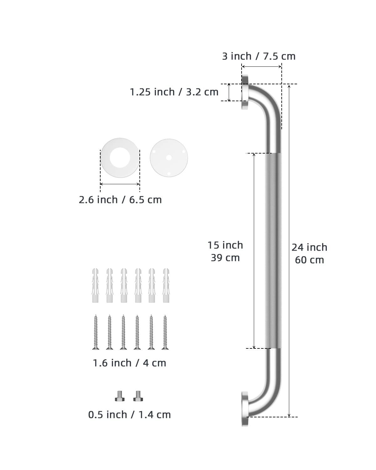 24 Inch Anti Slip Shower Grab Bar, Munzong Stainless Steel Bathroom Grab Bar, Satin Brushed Nickel Knurled Bathroom Balance Bar,Safety Hand Rail Support Handicap Elderly Senior Assist Bath Handle