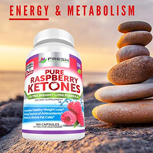 FRESH HEALTHCARE Pure 100% Raspberry Ketones Max 1000mg Per Serving - 3 Month Supply Non GMO - Advanced Weight Loss Support - 180 Capsules