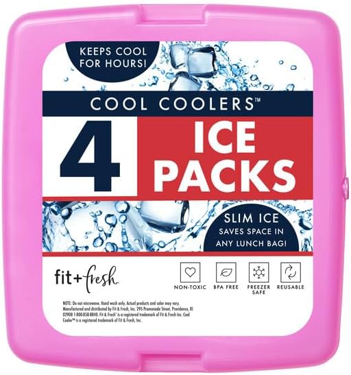 Cool Coolers by Fit + Fresh, Reusable & Long-Lasting Slim Ice Packs, Cold Packs for Lunch Boxes, Ice Packs for Lunch Bags