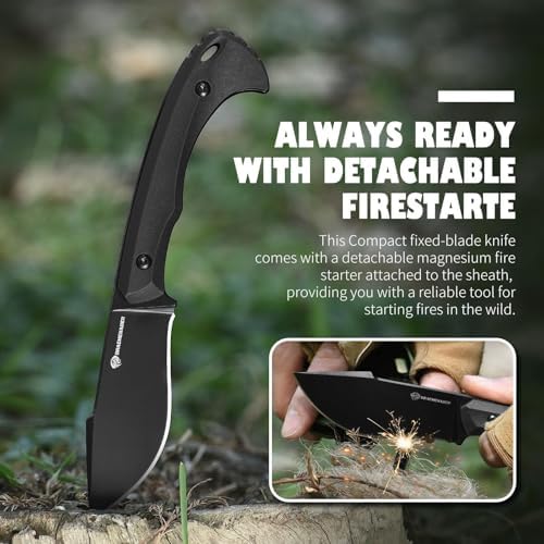 7.68" EDC Survival Knife with Fire Starter L-Y, Small EDC Full Tang Fixed Blade Knife with Sheath, Belt Clip, Full Black