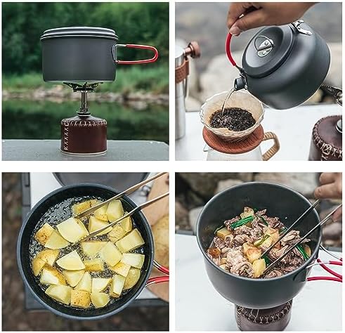 Alocs Camping Cookware Set Camping Gear, Compact Camping Pots and Pans Set, Durable Hard Alumina Camping Cooking Set for Outdoor Backpacking Camping Hiking Picnic, Included Mesh Carry Bag.