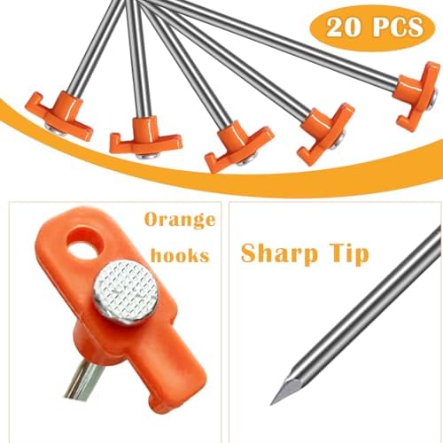 20 Pack Tent Stakes - 10 Inch Galvanized Non-Rust Ground Stakes Heavy Duty Canopy Anchors Metal Tent Pegs for Camping, Garden, Hiking, Orange