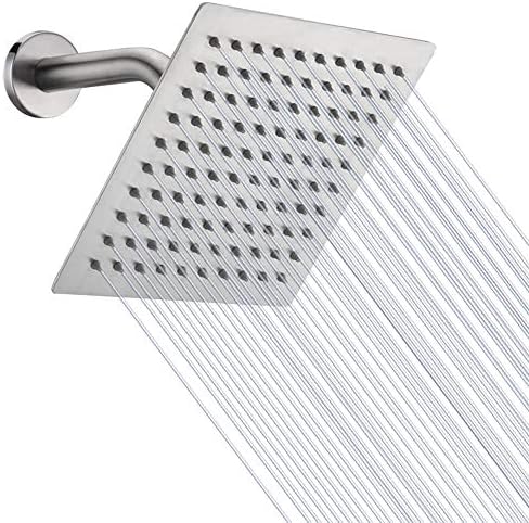 NearMoon Rain Shower Head, High Flow Stainless Steel Square Rainfall Shower, High Pressure Design, Awesome Shower Experience Even At Low Water Flow (8 Inch, Brushed Nickel)
