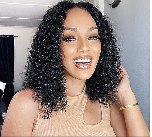 ISEE Hair Wear and Go Glueless Wigs Bob Wigs Human Hair Pre Plucked Water Wave Lace Front Wigs Human Hair Upgraded No Glue Transparent Lace Closure Wigs Human Hair for Women Natural Black 14 Inch