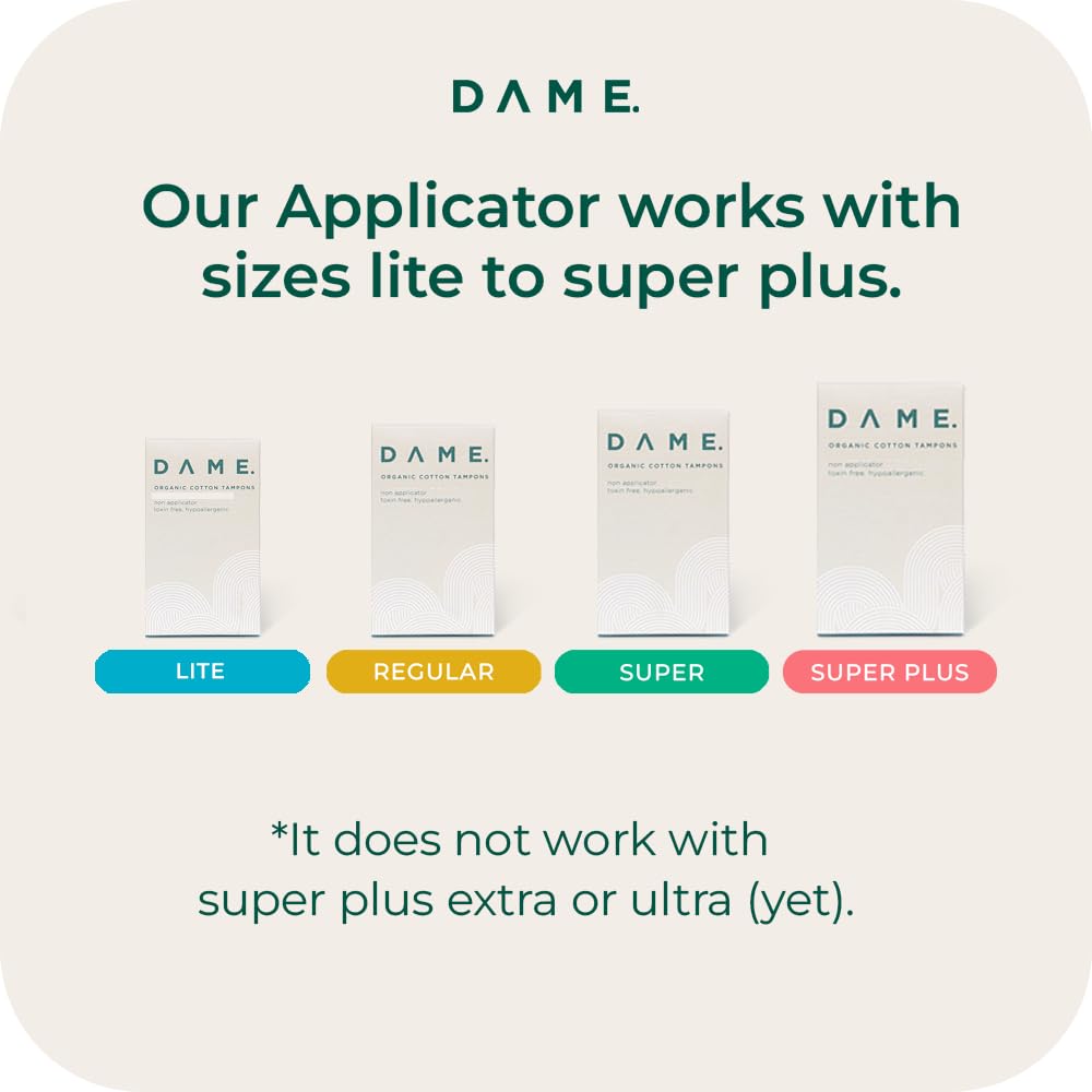 3 Pack DAME Reusable Tampon Applicator | No Boiling Required, Self-Sanitising Technology | Includes 3 Toxin-Free Organic Cotton Tampons | B Corp, Eco-Friendly, Sustainable Period Care | Reduce Plastic