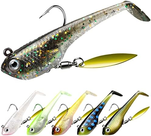 TRUSCEND Pre-Rigged Soft Fishing Lures, Well-Made Easy Catching Lures for Family Fishing, Great Action Swimbaits with Spinner, All-Conditions Fishing Gear for Bass Trout Walleye, Crappie Fishing Jigs