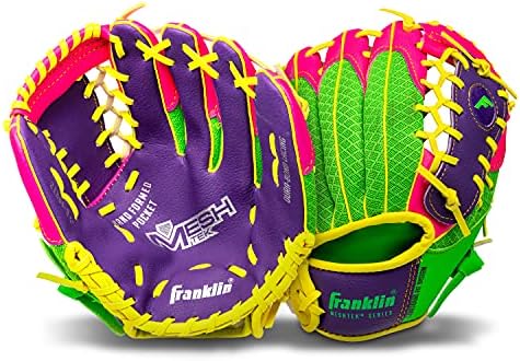 Franklin Sports Kids Baseball Glove + Ball Sets - Meshtek Youth Teeball Gloves for Kids + Toddlers - Left + Right Hand Throw Mitts + Glove Sets with Foam Balls - Boys + Girls Gloves - 9.5" Inch
