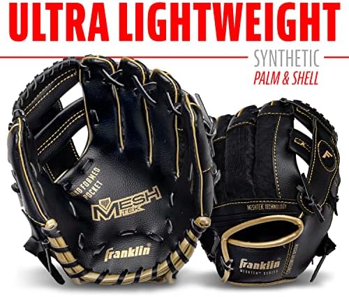 Franklin Sports Kids Baseball Glove + Ball Sets - Meshtek Youth Teeball Gloves for Kids + Toddlers - Left + Right Hand Throw Mitts + Glove Sets with Foam Balls - Boys + Girls Gloves - 9.5" Inch