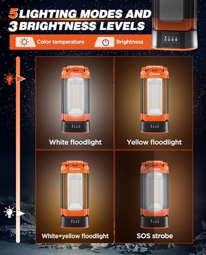 Saker Portable Camping Light with Stand 73.2" Rechargeable Work Light 800/3200 Lumen 4000/6500K Dimmable Camping Light for Outdoor Work, Power Outages, Fishing LD10 Orange